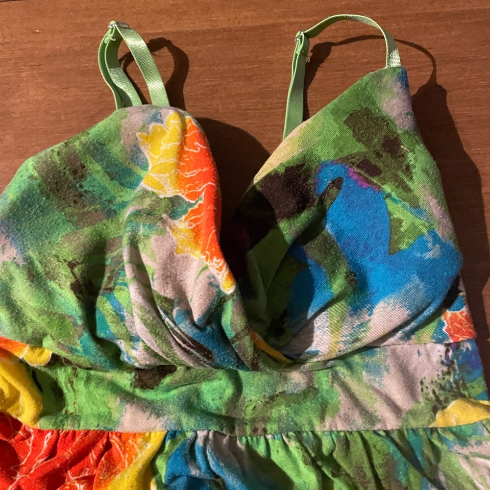 M Derek heart Hawaiian print spaghetti strap maxi dress